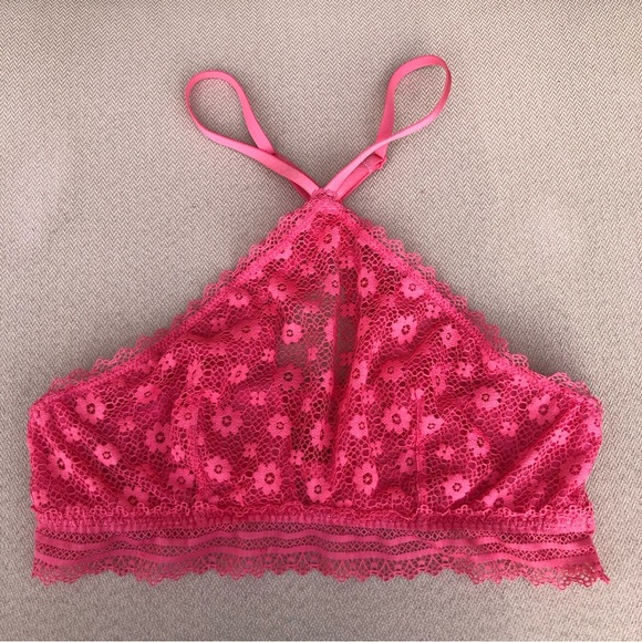 Victoria's Secret Floral Stretchy Lace Pink Racer Back Underwire Bralette M - Picture 3 of 13